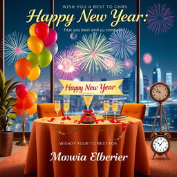 A vibrant and festive Happy New Year theme designed to wish the best for Moawia Elberier and his company