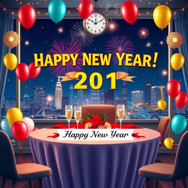 A vibrant and festive Happy New Year theme designed to wish the best for Moawia Elberier and his company