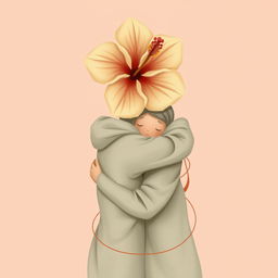 A gentle, tender, and slightly melancholic scene featuring two figures wrapped tightly together in a warm embrace