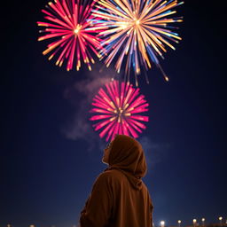 A beautiful night scene with fireworks lighting up the sky, creating a vibrant and colorful display
