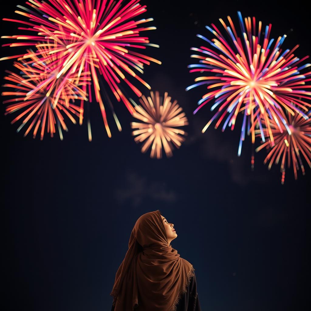 A beautiful night scene with fireworks lighting up the sky, creating a vibrant and colorful display