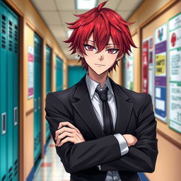A light novel cover featuring a young adult male character with striking red hair and captivating pink eyes