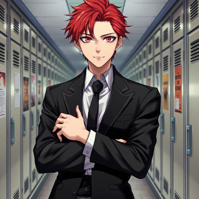 A light novel cover featuring a young adult male character with striking red hair and captivating pink eyes