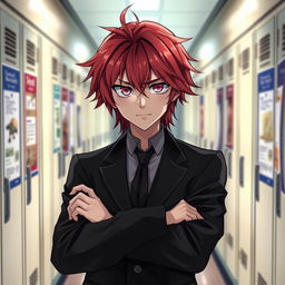 A light novel cover featuring a young adult male character with striking red hair and captivating pink eyes