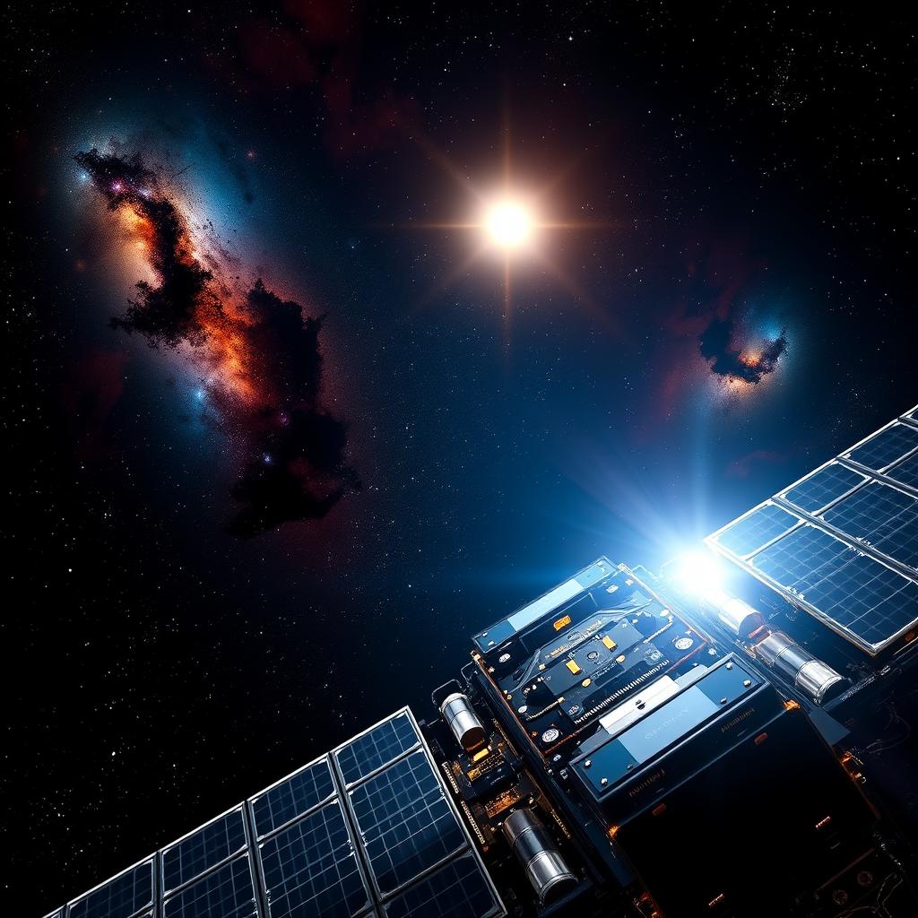 The James Webb Space Telescope capturing a stunning, detailed view of the star Sirius, with its brilliant luminescence shining against a backdrop of deep space, showcasing an array of colorful nebulae and distant galaxies