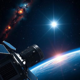The James Webb Space Telescope capturing a stunning, detailed view of the star Sirius, with its brilliant luminescence shining against a backdrop of deep space, showcasing an array of colorful nebulae and distant galaxies
