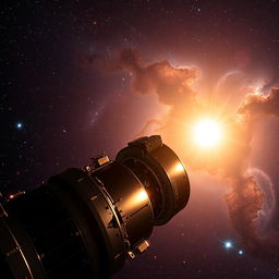 The James Webb Space Telescope capturing a stunning, detailed view of the star Sirius, with its brilliant luminescence shining against a backdrop of deep space, showcasing an array of colorful nebulae and distant galaxies