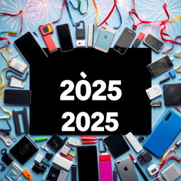 A festive and vibrant New Year 2025 scene featuring the logo of R