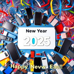 A festive and vibrant New Year 2025 scene featuring the logo of R