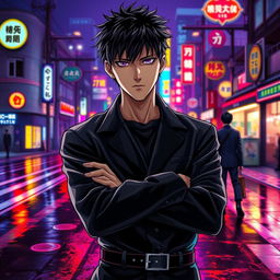 A captivating light novel cover featuring a young adult male with shaggy black hair and striking purple eyes