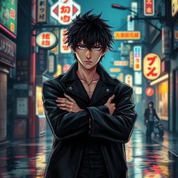 A captivating light novel cover featuring a young adult male with shaggy black hair and striking purple eyes