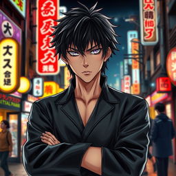 A captivating light novel cover featuring a young adult male character with shaggy black hair and striking purple eyes