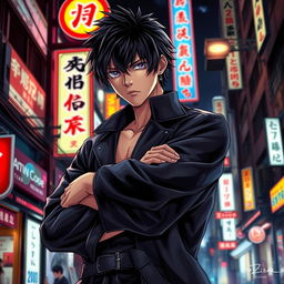 A captivating light novel cover featuring a young adult male character with shaggy black hair and striking purple eyes