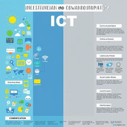 A visually striking and informative poster that illustrates the positive and negative impacts of Information and Communication Technology (ICT)