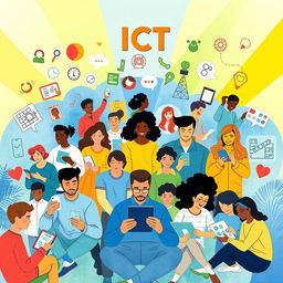 A colorful and engaging poster drawing that symbolizes the positive impacts of technology without using the word 'ICT'