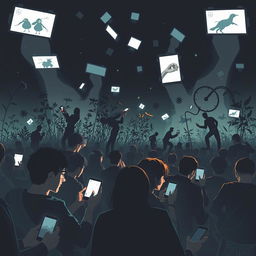 A creative and impactful poster design illustrating the negative impacts of technology on society