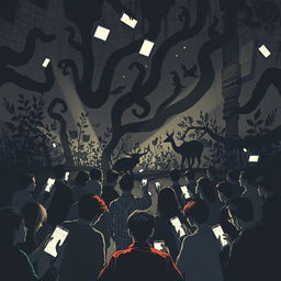A creative and impactful poster design illustrating the negative impacts of technology on society