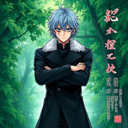 A light novel cover featuring a young adult male with long shaggy light-blue hair and striking aqua blue eyes