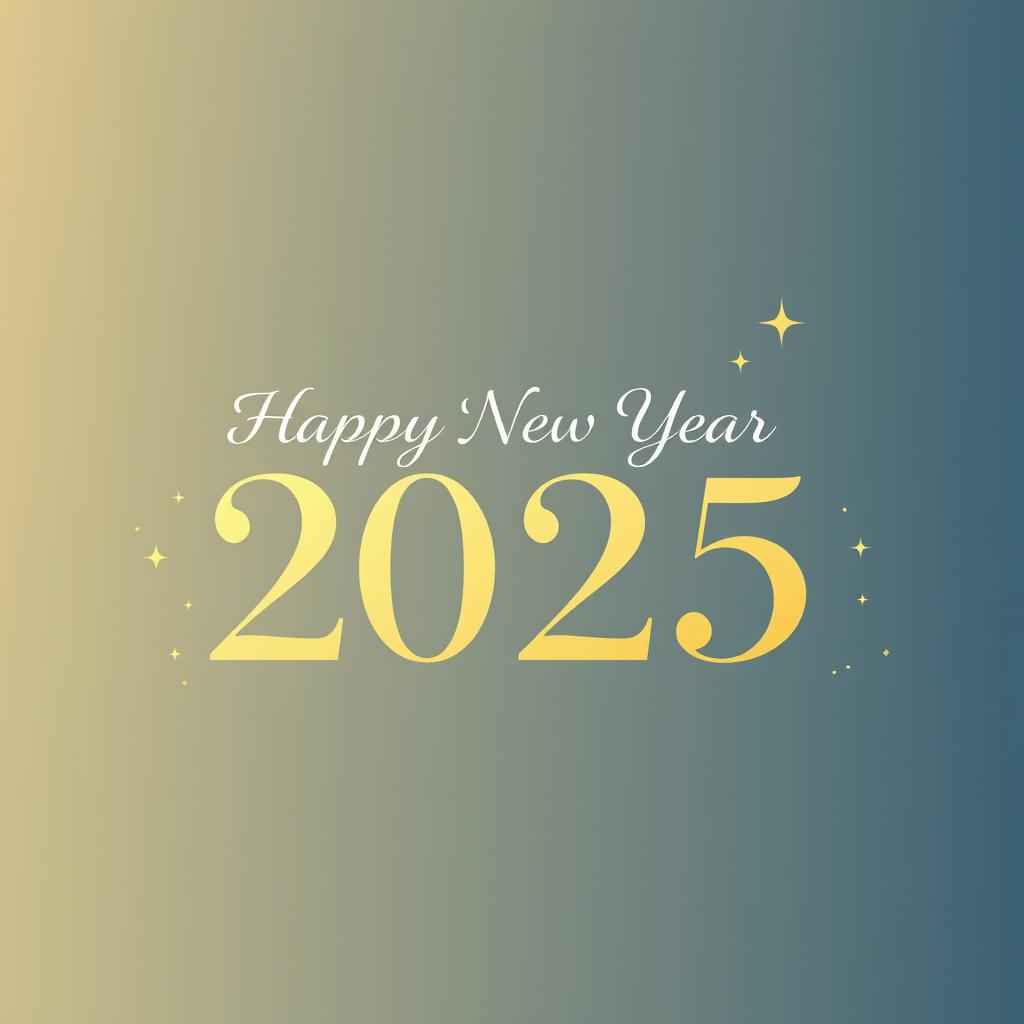 A minimalist design featuring the text 'Happy New Year 2025' in elegant, modern typography