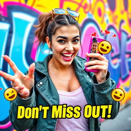 A vibrant and eye-catching YouTube thumbnail featuring a dynamic scene of a young adult woman in trendy streetwear, with colorful graffiti art in the background