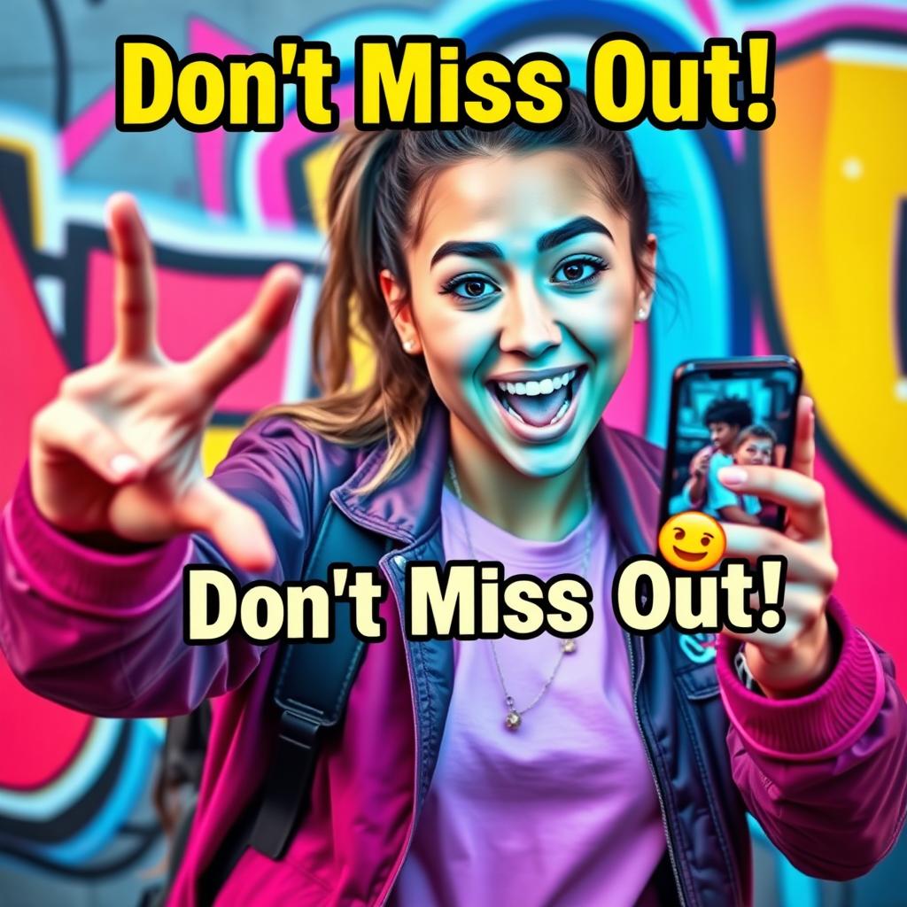 A vibrant and eye-catching YouTube thumbnail featuring a dynamic scene of a young adult woman in trendy streetwear, with colorful graffiti art in the background