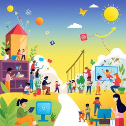 An uplifting poster illustrating the positive impacts of technology on society and everyday life