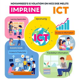 A vibrant and informative poster showcasing the positive impact of Information and Communications Technology (ICT)