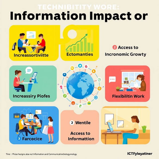 A vibrant and informative poster showcasing the positive impact of Information and Communications Technology (ICT)