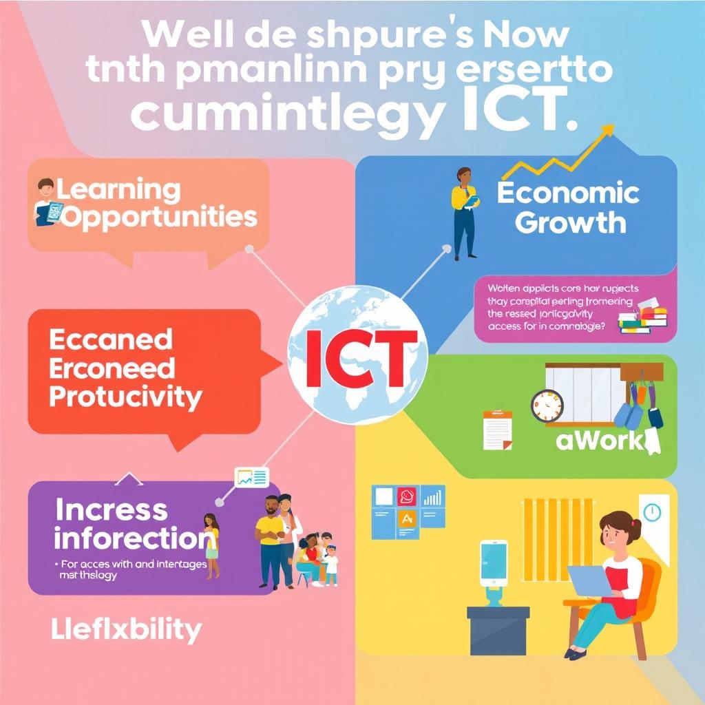 A vibrant and informative poster showcasing the positive impact of Information and Communications Technology (ICT)