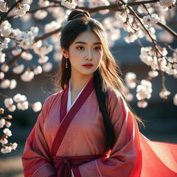 A stunning artistic representation of a Korean woman in a beautifully composed setting, emphasizing elegance and grace