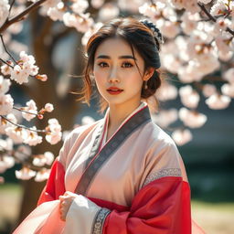 A stunning artistic representation of a Korean woman in a beautifully composed setting, emphasizing elegance and grace