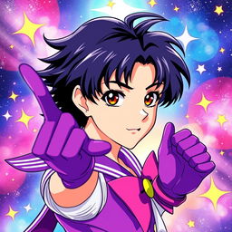 A vibrant light novel cover showcasing a young adult male character in the Sailor Moon art style