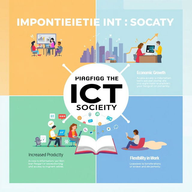 A visually engaging poster illustrating the positive impact of Information and Communications Technology (ICT) on society