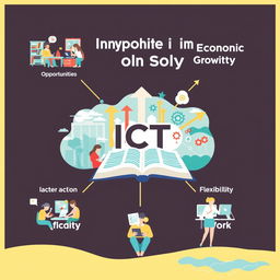 A visually engaging poster illustrating the positive impact of Information and Communications Technology (ICT) on society