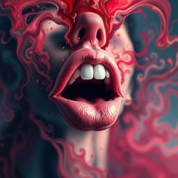A surreal, abstract representation of a mouth being removed or detached from a face