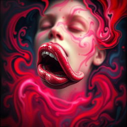 A surreal, abstract representation of a mouth being removed or detached from a face