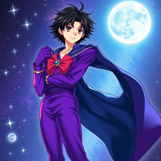 A light novel cover illustration showcasing a tall, young adult male character inspired by the Sailor Moon art style