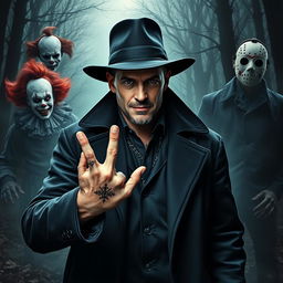A strange, cool man wearing a black coat and a hat, radiating supernatural power