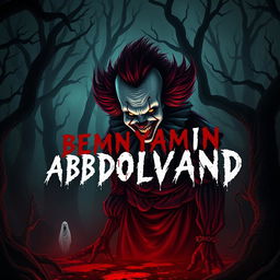 A terrifying horror-themed artwork featuring the name 'BEMYAMIN ABDOLVAND' integrated into a sinister clown character inspired by Pennywise
