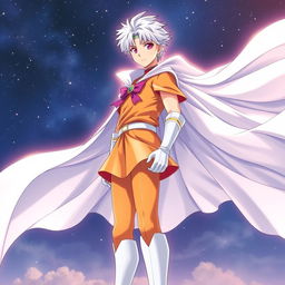 An epic light novel cover featuring a tall, young adult male character in a Sailor Moon art style