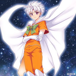 An epic light novel cover featuring a tall, young adult male character in a Sailor Moon art style