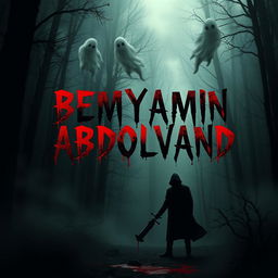 A chilling scene featuring the name 'BEMYAMIN ABDOLVAND' in an eerie and spooky font, surrounded by a terrifying atmosphere