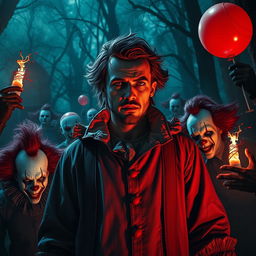 A horrifying scene featuring a character named Benyamin Abdolvand, surrounded by terrifying spirits and demons