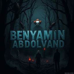 The name 'BENYAMIN ABDOLVAND' surrounded by an eerie, dark forest setting