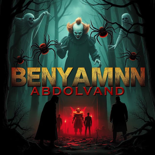 The name 'BENYAMIN ABDOLVAND' surrounded by an eerie, dark forest setting