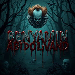 A chilling and terrifying scene featuring the name "BENYAMIN ABDOLVAND" drenched in blood, with blood dripping down from it