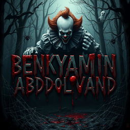 A chilling and terrifying scene featuring the name "BENYAMIN ABDOLVAND" drenched in blood, with blood dripping down from it