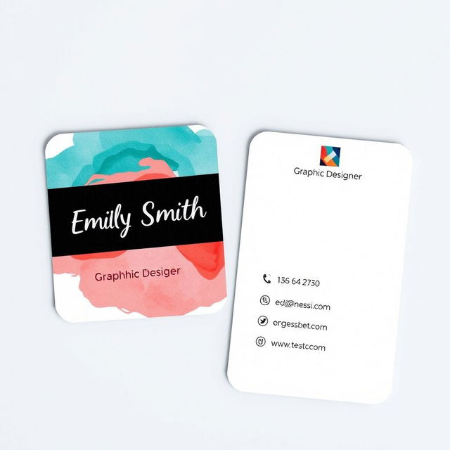 A professional and eye-catching business card design for a female graphic designer named 'Emily Smith'