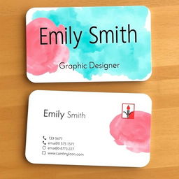 A professional and eye-catching business card design for a female graphic designer named 'Emily Smith'