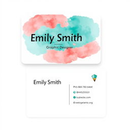 A professional and eye-catching business card design for a female graphic designer named 'Emily Smith'